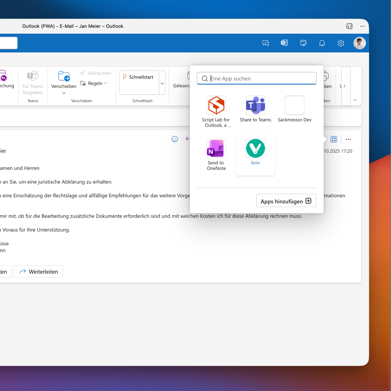 Outlook Integration Screenshot