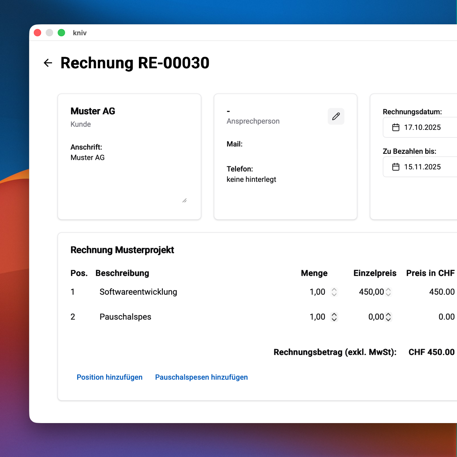 Rechnungsstellung Screenshot